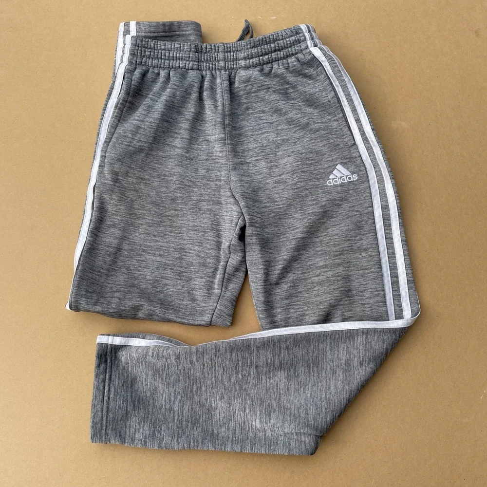Adidas Track Pants Kids Size M 10/12 Grey‎ Good Heathered 3-Stripe Sweatpants